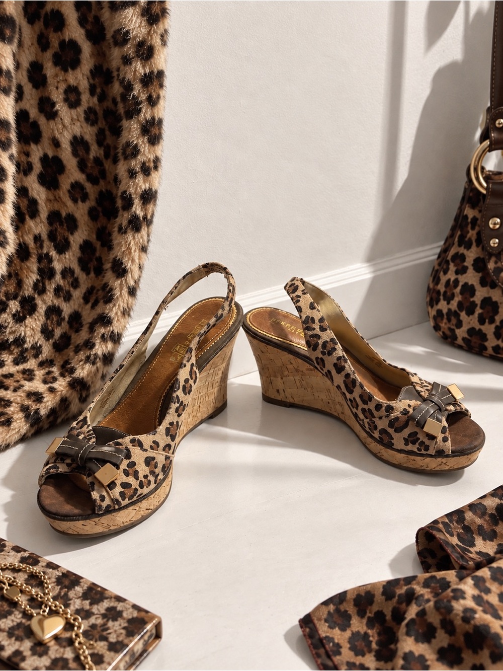 Y2K Vintage Leopard Print Cork Wedges